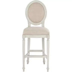 55 Downing Street Sgabello da Bar in Legno Color Crema 31 Alto Francese Vintage Retro con Cuscino a Mandorla Schienale Poggiapiedi per Bancone da Cucina Isola