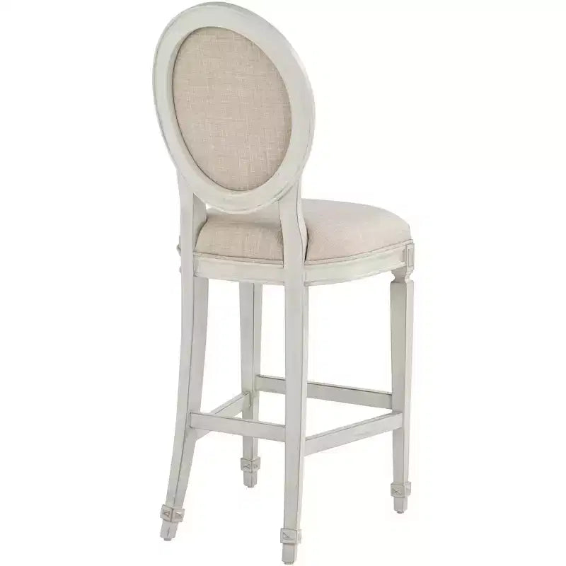 55 Downing Street Sgabello da Bar in Legno Color Crema 31 Alto Francese Vintage Retro con Cuscino a Mandorla Schienale Poggiapiedi per Bancone da Cucina Isola
