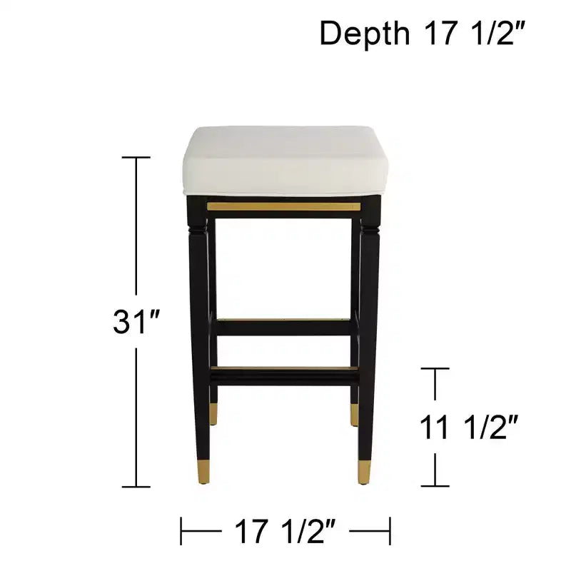 55 Downing Street Jaxon Sgabello da Bar in Legno Nero 31 Pollici Alto Moderno Cuscino in Ecopelle Bianca con Poggiapiedi per Cucina Bancone Altezza Isola Capannone Casa