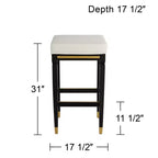 55 Downing Street Jaxon Sgabello da Bar in Legno Nero 31 Pollici Alto Moderno Cuscino in Ecopelle Bianca con Poggiapiedi per Cucina Bancone Altezza Isola Capannone Casa