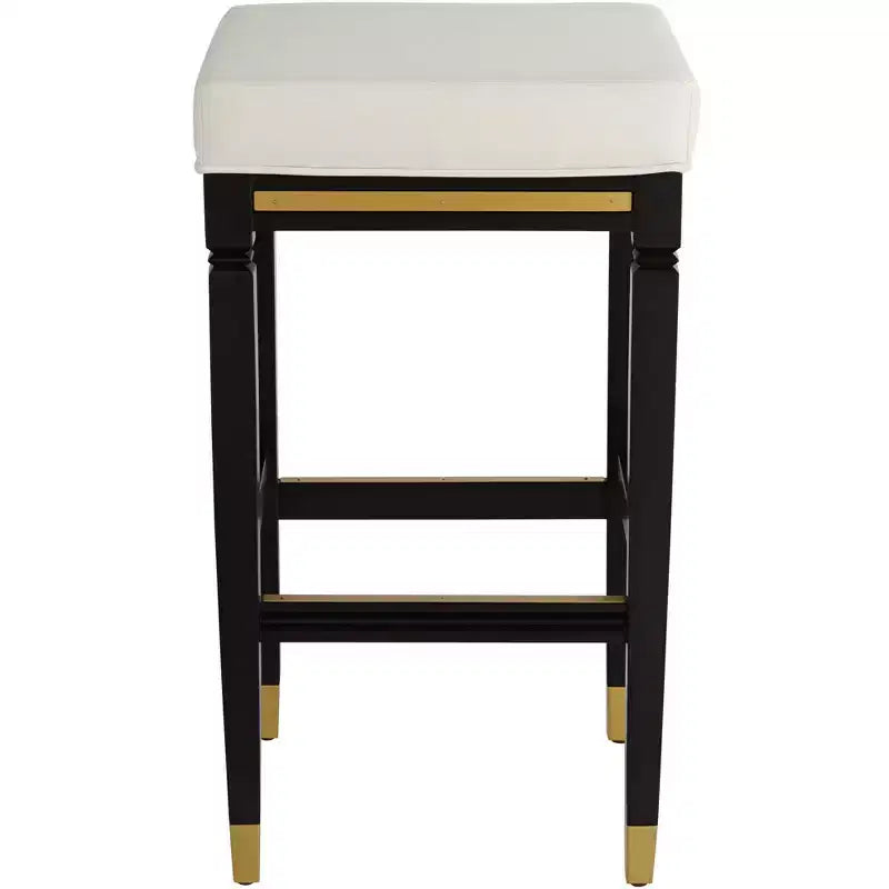 55 Downing Street Jaxon Sgabello da Bar in Legno Nero 31 Pollici Alto Moderno Cuscino in Ecopelle Bianca con Poggiapiedi per Cucina Bancone Altezza Isola Capannone Casa