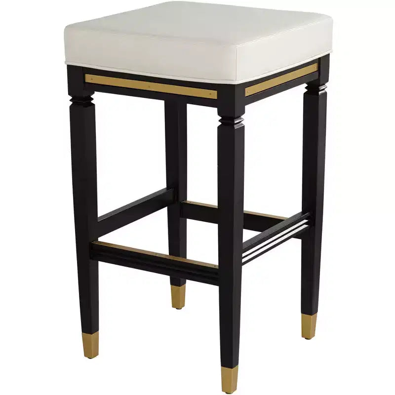 55 Downing Street Jaxon Sgabello da Bar in Legno Nero 31 Pollici Alto Moderno Cuscino in Ecopelle Bianca con Poggiapiedi per Cucina Bancone Altezza Isola Capannone Casa