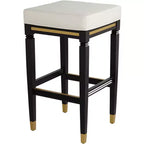 55 Downing Street Jaxon Sgabello da Bar in Legno Nero 31 Pollici Alto Moderno Cuscino in Ecopelle Bianca con Poggiapiedi per Cucina Bancone Altezza Isola Capannone Casa