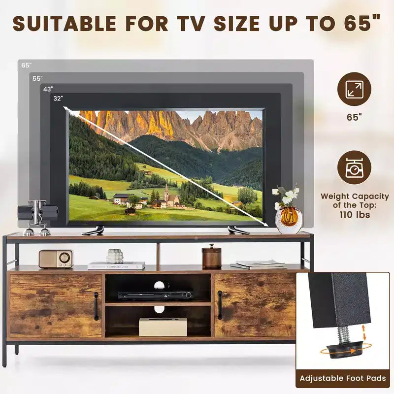 Mobile TV industriale Costway per TV fino a 65'' - Centro multimediale con armadietti e ripiano regolabile