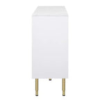 Credenza moderna, mobile contenitore con ante in vetro temperato color ambra e gambe e maniglie in metallo dorato-ModernLuxe