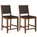 Costway Woven Bar Stools Set of 2 Counter Height Dining Chairs Faux PU Leather Kitchen