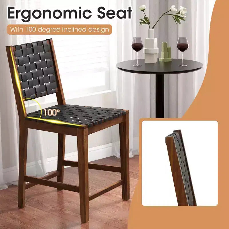 Costway Sgabelli da bar intrecciati set da 2 sedie da pranzo ad altezza bancone in ecopelle PU per cucina