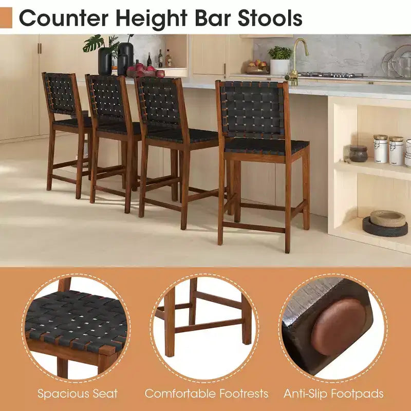 Costway Sgabelli da bar intrecciati set da 2 sedie da pranzo ad altezza bancone in ecopelle PU per cucina