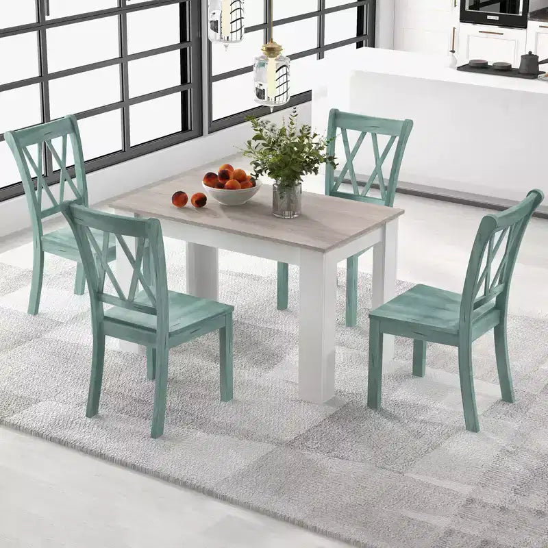 Costway Set da Pranzo 5 Pezzi, Tavolo Rettangolare Moderno e 4 Sedie in Legno di Gomma, per Cucina e Colazione
