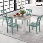 Costway Set da Pranzo 5 Pezzi, Tavolo Rettangolare Moderno e 4 Sedie in Legno di Gomma, per Cucina e Colazione