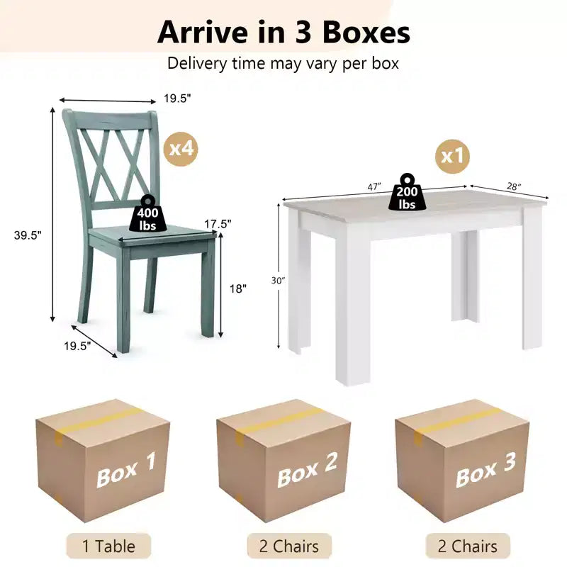 Costway Set da Pranzo 5 Pezzi, Tavolo Rettangolare Moderno e 4 Sedie in Legno di Gomma, per Cucina e Colazione