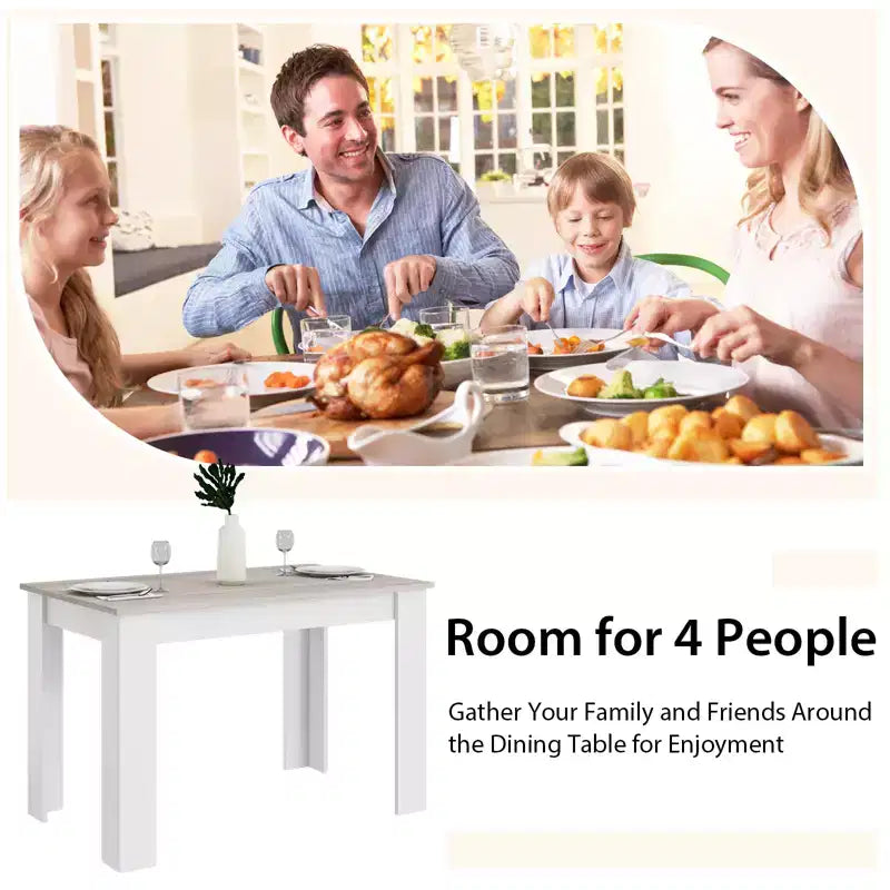 Costway Set da Pranzo 5 Pezzi, Tavolo Rettangolare Moderno e 4 Sedie in Legno di Gomma, per Cucina e Colazione
