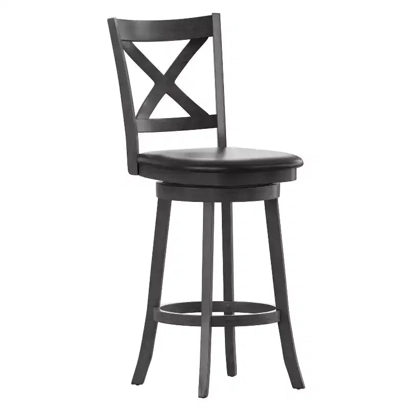 Emma and Oliver Wooden Crossback Pub Style Barstool with Padded Faux Leather Swivel Seat