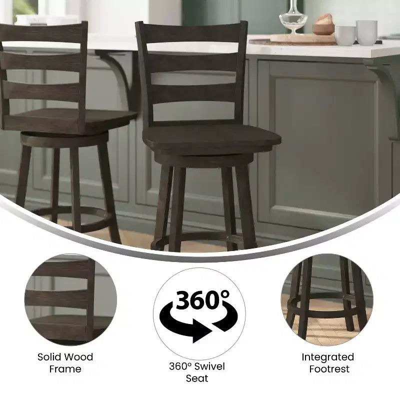 Sgabello da bar Emma and Oliver Classic Ladderback con sedile in legno, altezza da bancone
