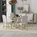 5-Piece Vintage Functional Dining Set, Round Table with 16 Wide Leaf and 4 Upholstered Chairs - ModernLuxe