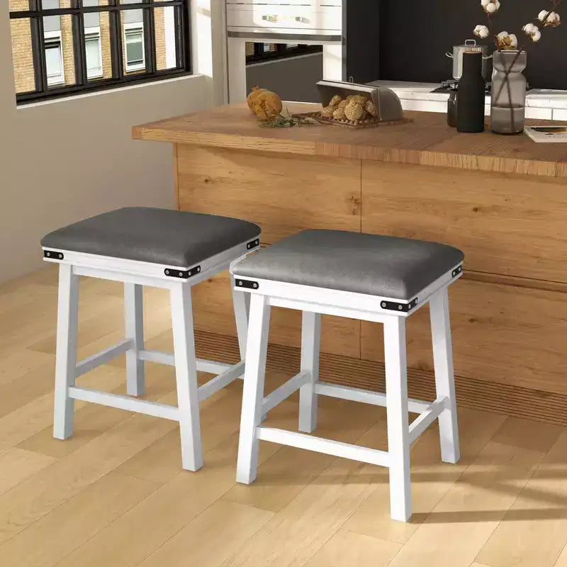 Costway Sgabelli da Bar per Sala da Pranzo da 24" Set di 2, Sgabelli da Bancone con Sedile Imbottito, Struttura in Legno, Marrone/Bianco