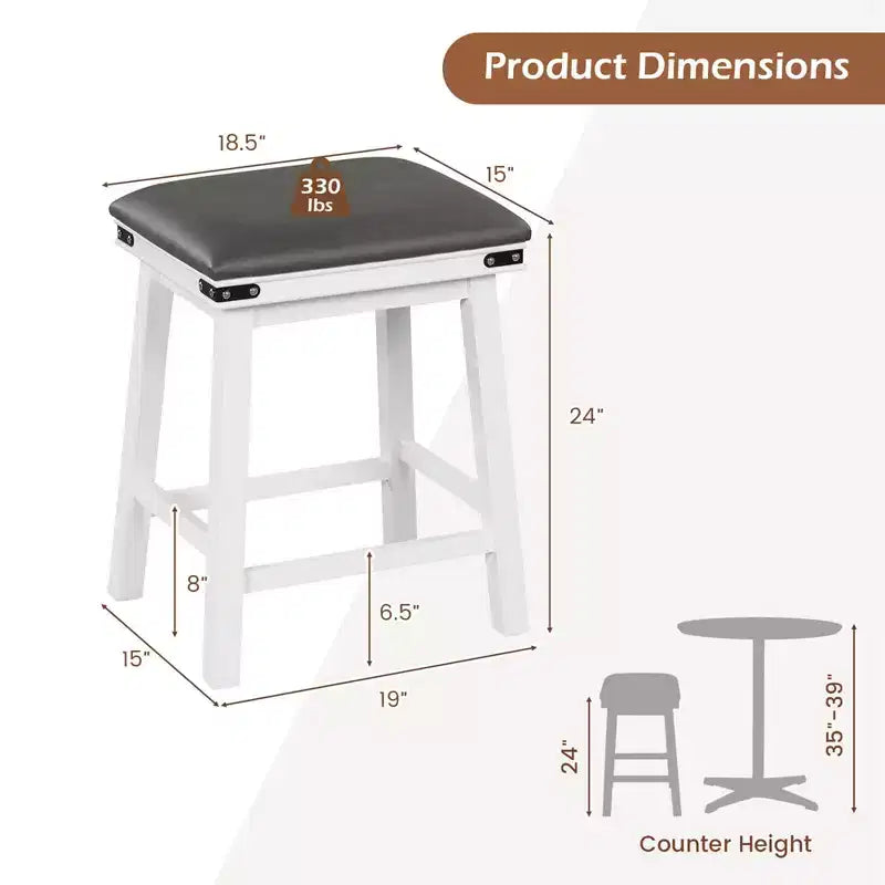 Costway Sgabelli da Bar per Sala da Pranzo da 24" Set di 2, Sgabelli da Bancone con Sedile Imbottito, Struttura in Legno, Marrone/Bianco