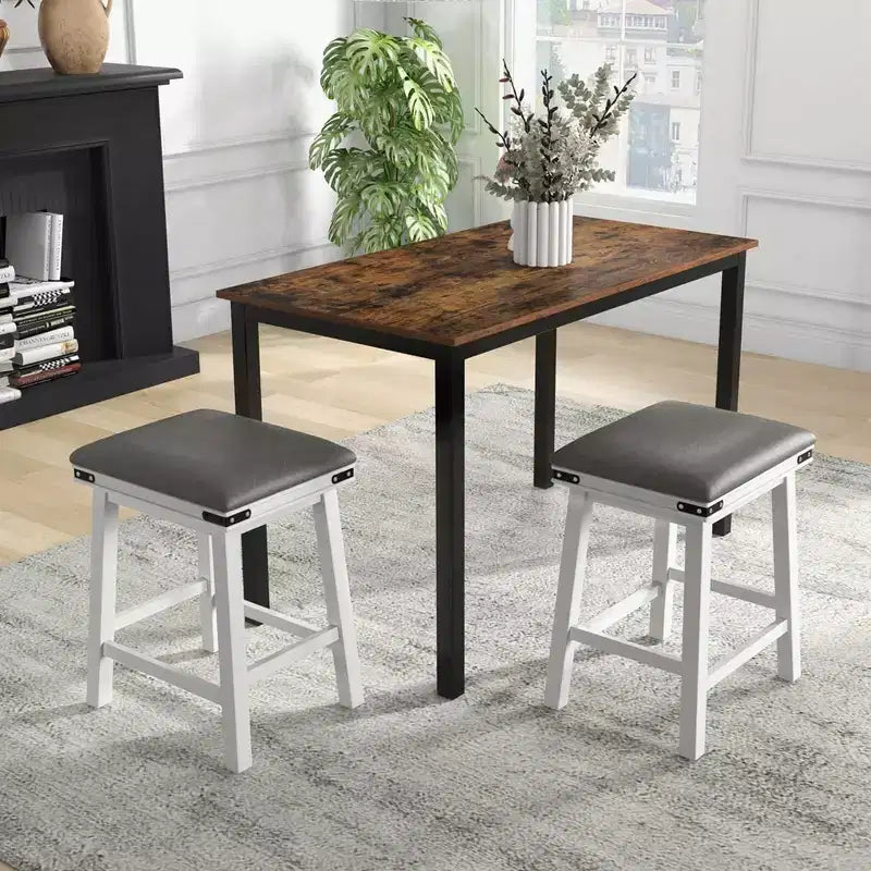 Costway Sgabelli da Bar per Sala da Pranzo da 24" Set di 2, Sgabelli da Bancone con Sedile Imbottito, Struttura in Legno, Marrone/Bianco