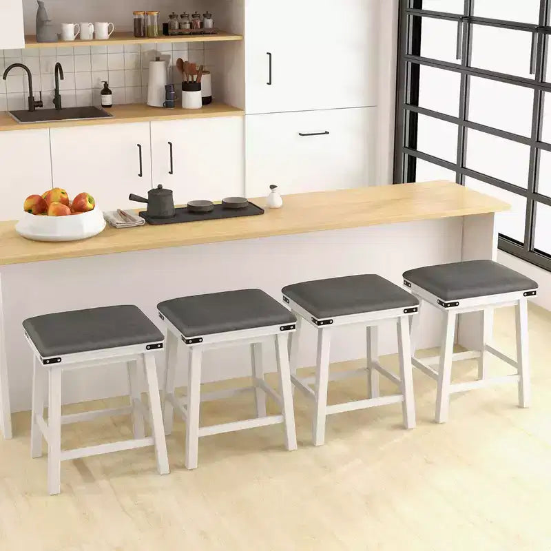 Costway Sgabelli da Bar per Sala da Pranzo da 24" Set di 2, Sgabelli da Bancone con Sedile Imbottito, Struttura in Legno, Marrone/Bianco