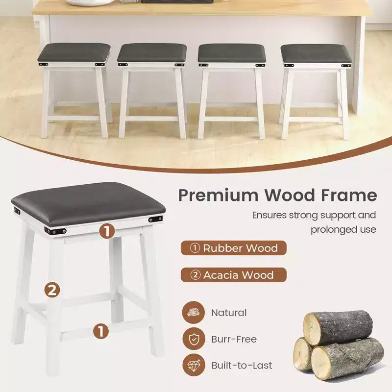 Costway Sgabelli da Bar per Sala da Pranzo da 24" Set di 2, Sgabelli da Bancone con Sedile Imbottito, Struttura in Legno, Marrone/Bianco