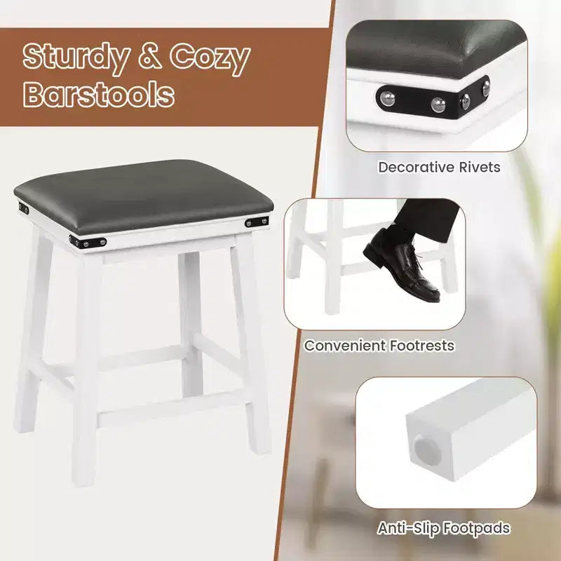 Costway Sgabelli da Bar per Sala da Pranzo da 24" Set di 2, Sgabelli da Bancone con Sedile Imbottito, Struttura in Legno, Marrone/Bianco