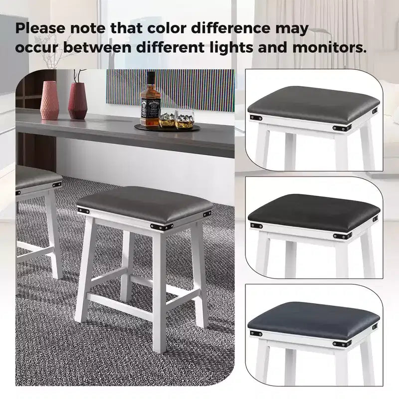 Costway Sgabelli da Bar per Sala da Pranzo da 24" Set di 2, Sgabelli da Bancone con Sedile Imbottito, Struttura in Legno, Marrone/Bianco