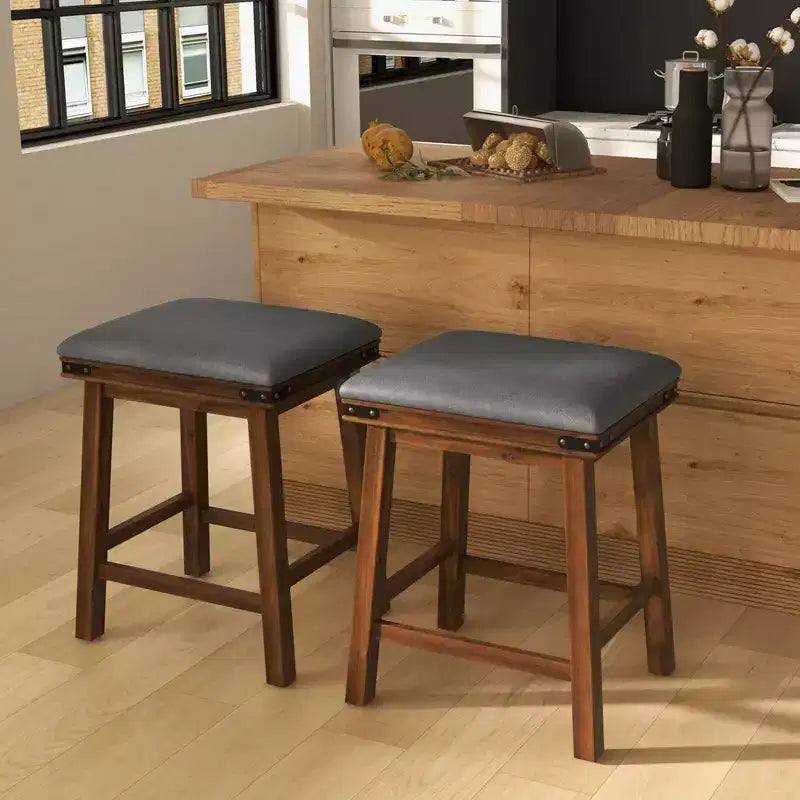 Costway Sgabelli da Bar per Sala da Pranzo da 24" Set di 2, Sgabelli da Bancone con Sedile Imbottito, Struttura in Legno, Marrone/Bianco