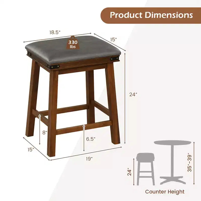 Costway Sgabelli da Bar per Sala da Pranzo da 24" Set di 2, Sgabelli da Bancone con Sedile Imbottito, Struttura in Legno, Marrone/Bianco