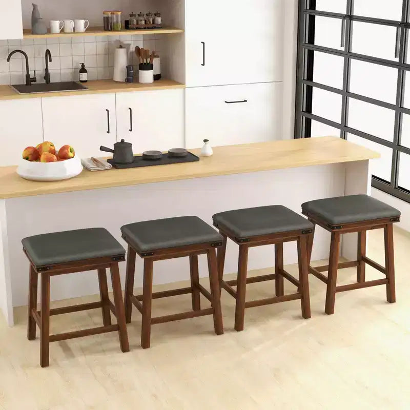 Costway Sgabelli da Bar per Sala da Pranzo da 24" Set di 2, Sgabelli da Bancone con Sedile Imbottito, Struttura in Legno, Marrone/Bianco