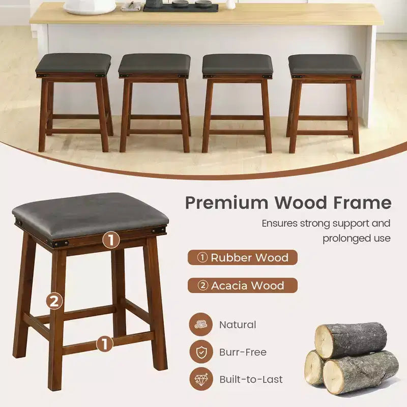 Costway Sgabelli da Bar per Sala da Pranzo da 24" Set di 2, Sgabelli da Bancone con Sedile Imbottito, Struttura in Legno, Marrone/Bianco