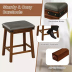 Costway Sgabelli da Bar per Sala da Pranzo da 24" Set di 2, Sgabelli da Bancone con Sedile Imbottito, Struttura in Legno, Marrone/Bianco