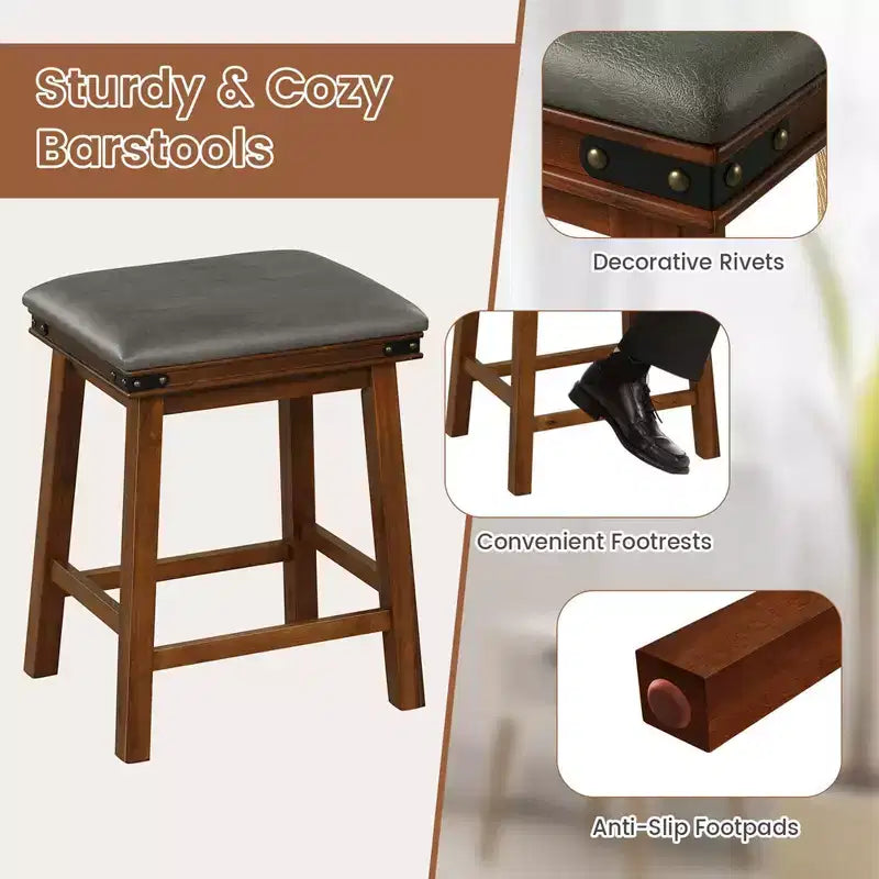 Costway Sgabelli da Bar per Sala da Pranzo da 24" Set di 2, Sgabelli da Bancone con Sedile Imbottito, Struttura in Legno, Marrone/Bianco