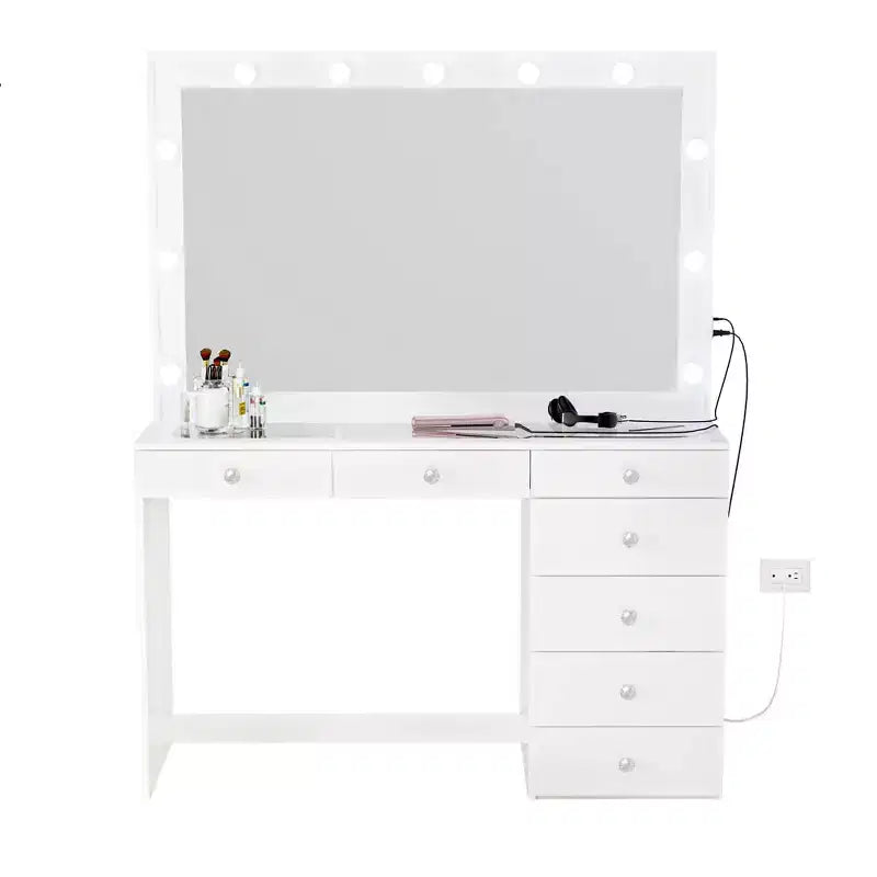 Boahaus Tatiana Lighted Makeup Vanity with 7 Drawers Powers Outlets and UBP Ports