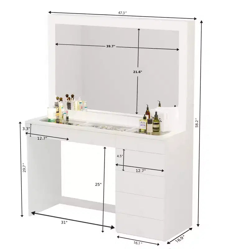 Boahaus Tatiana Toeletta Trucco Illuminata con 7 Cassetti Prese di Corrente e Porte USB