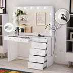 Boahaus Tatiana Toeletta Trucco Illuminata con 7 Cassetti Prese di Corrente e Porte USB