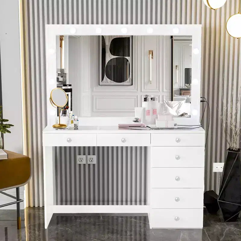 Boahaus Tatiana Toeletta Trucco Illuminata con 7 Cassetti Prese di Corrente e Porte USB