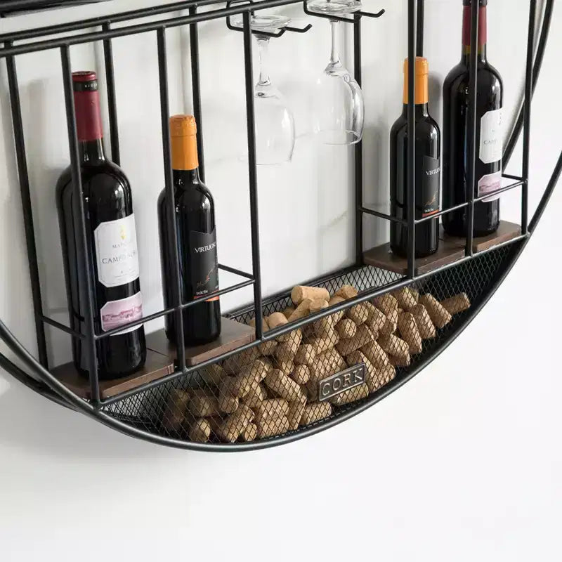 Vintiquewise Espositore da parete rotondo decorativo vintage moderno in metallo nero per vino