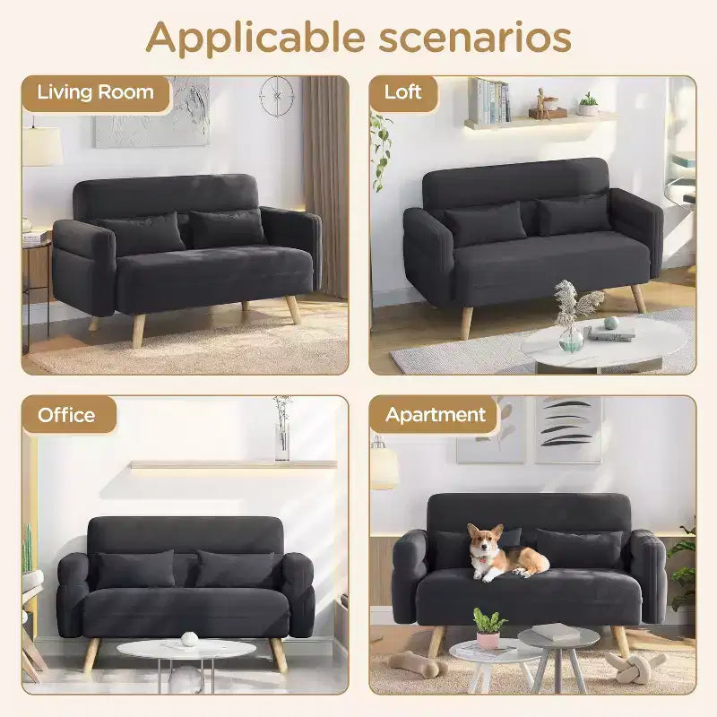 Yaheetech Divanetto a Due Posti in Tessuto da 46 Pollici con Cuscino Lombare per Ufficio, Camera da Letto