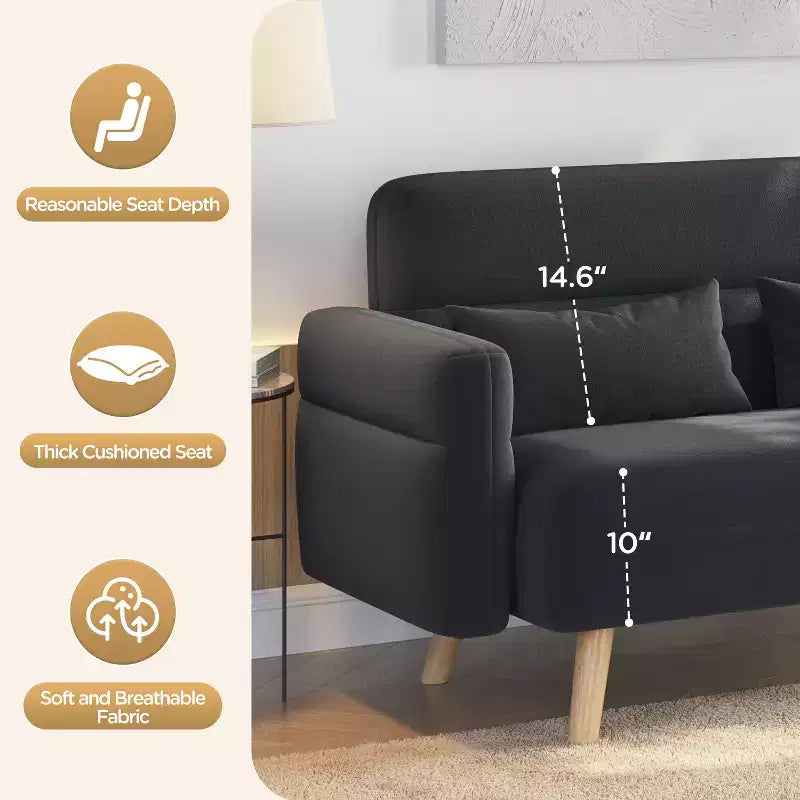 Yaheetech Divanetto a Due Posti in Tessuto da 46 Pollici con Cuscino Lombare per Ufficio, Camera da Letto