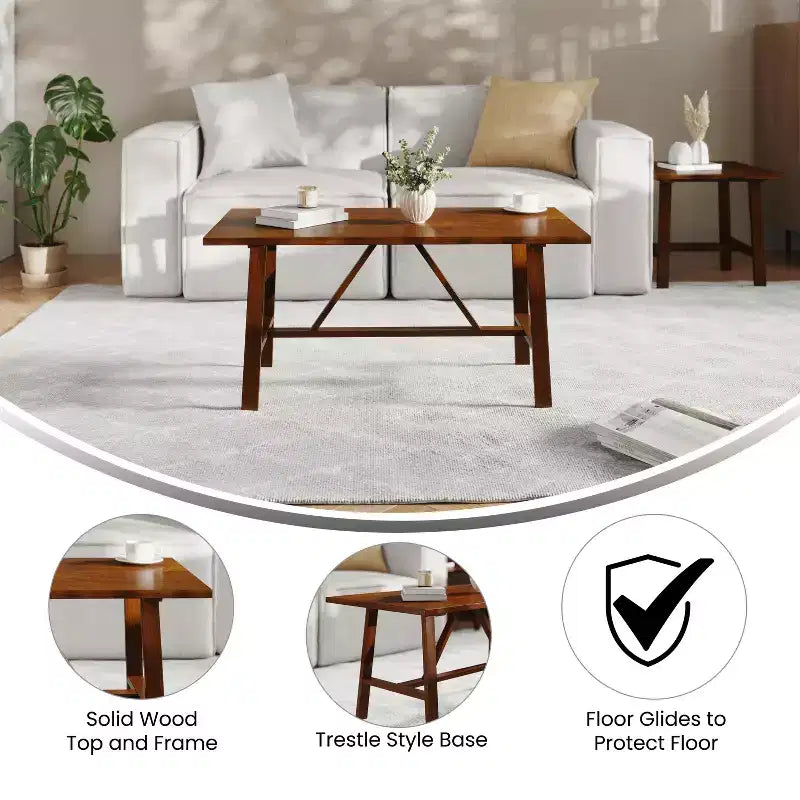 Flash Furniture Eli Tavolino da caffè in legno massiccio in stile rustico, tavolino d'appoggio in stile cavalletto
