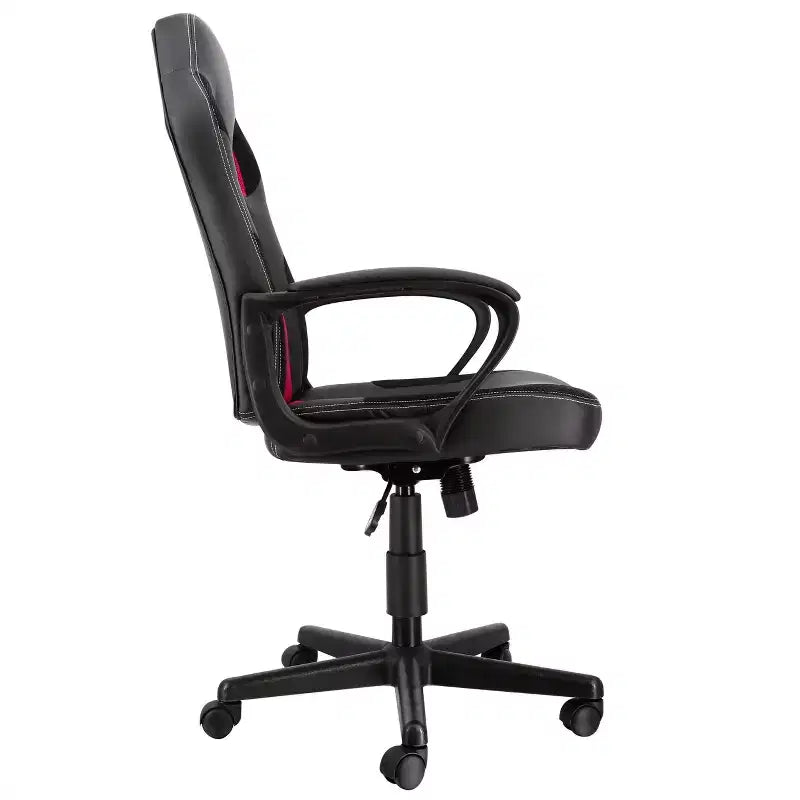 Sedia da ufficio Elama con schienale alto, regolabile, in similpelle e rete, colore nero e bordeaux