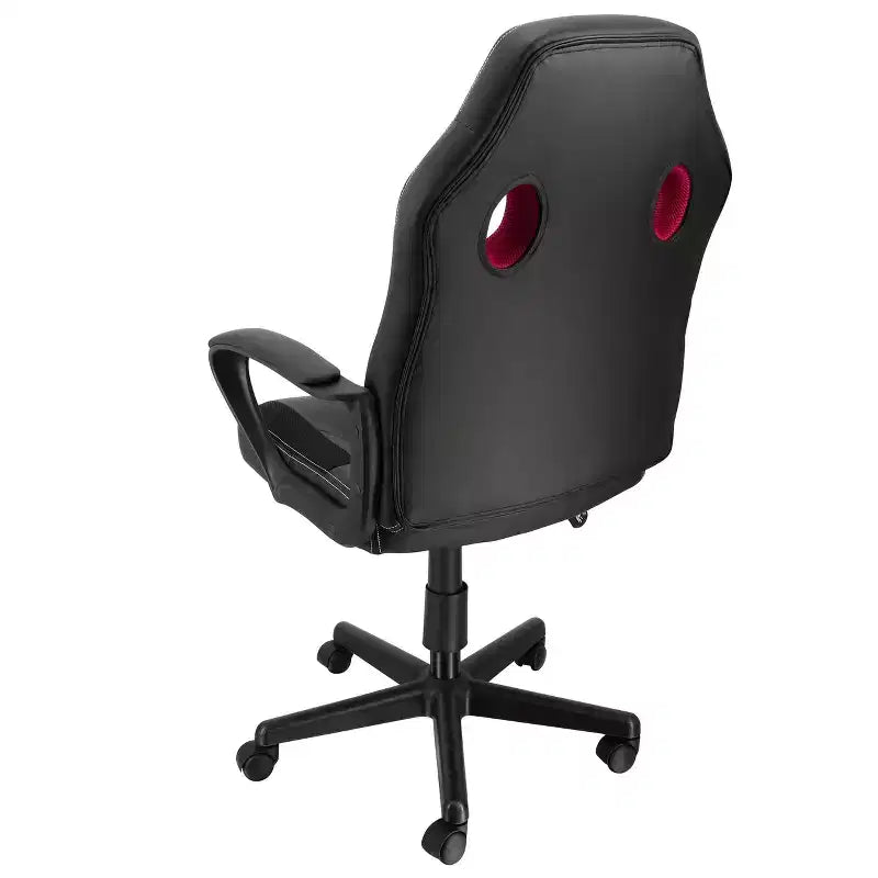 Sedia da ufficio Elama con schienale alto, regolabile, in similpelle e rete, colore nero e bordeaux