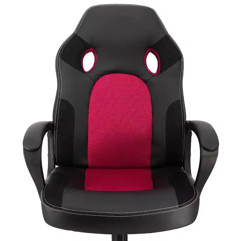 Sedia da ufficio Elama con schienale alto, regolabile, in similpelle e rete, colore nero e bordeaux