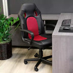 Sedia da ufficio Elama con schienale alto, regolabile, in similpelle e rete, colore nero e bordeaux