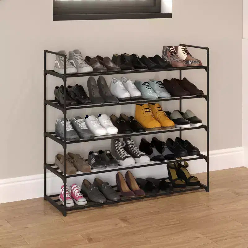 Scarpiera a 5 ripiani Home-Complete per 25 paia, nera