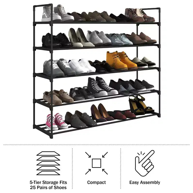Scarpiera a 5 ripiani Home-Complete per 25 paia, nera