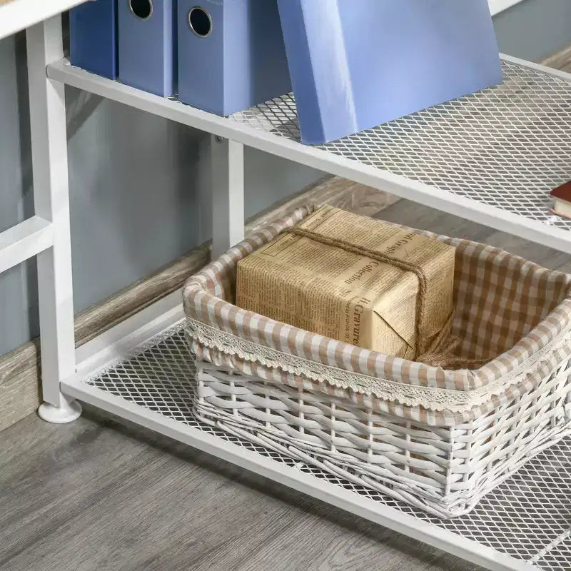 HOMCOM Scrivania Doppia per Due Persone con 2 Ripiani, Workstation con Libreria, Scrivania Lunga per Ufficio Domestico