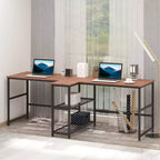 HOMCOM Scrivania Doppia per Due Persone con 2 Ripiani, Workstation con Libreria, Scrivania Lunga per Ufficio Domestico