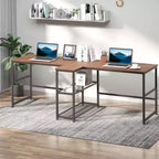 HOMCOM Scrivania Doppia per Due Persone con 2 Ripiani, Workstation con Libreria, Scrivania Lunga per Ufficio Domestico
