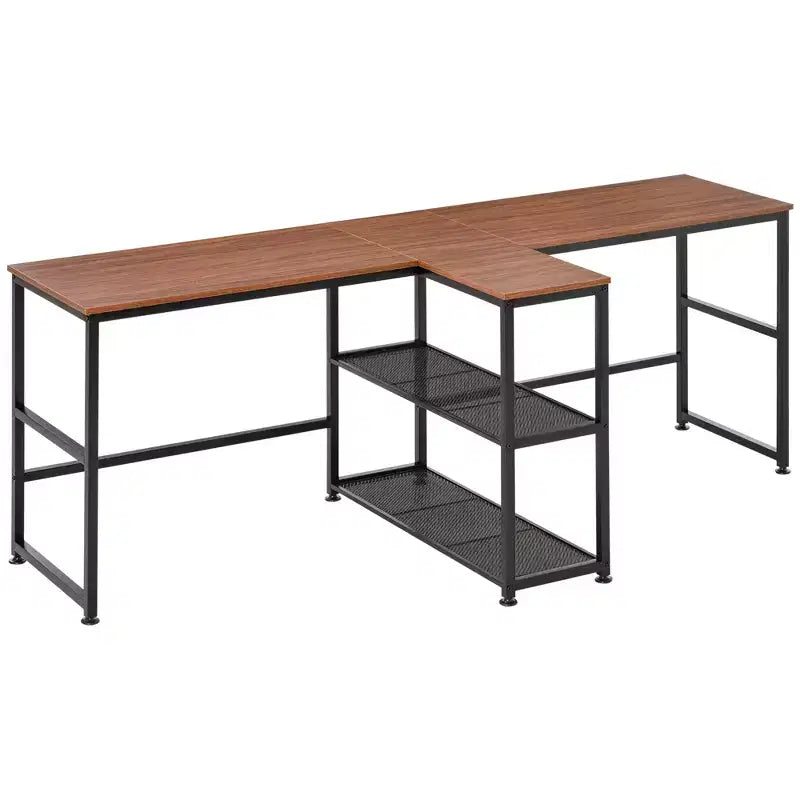 HOMCOM Scrivania Doppia per Due Persone con 2 Ripiani, Workstation con Libreria, Scrivania Lunga per Ufficio Domestico
